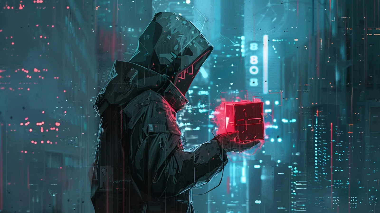 Cybersecurity concept showing digital locks and hacker code