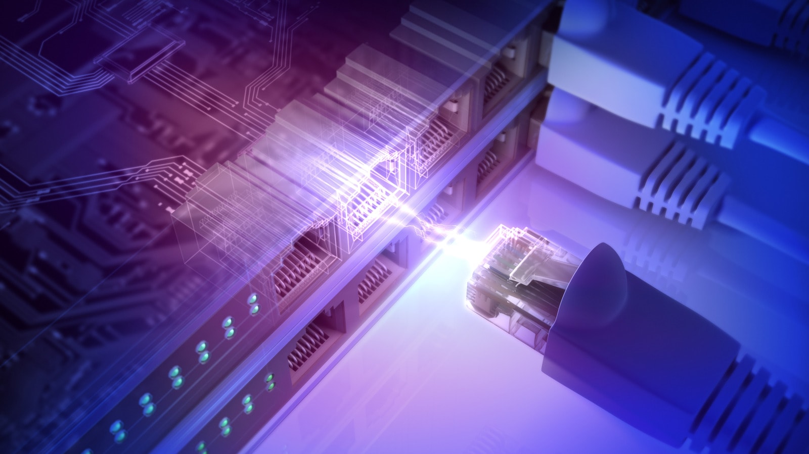 Ethernet კაბელები დაკავშირებული როუტერთან